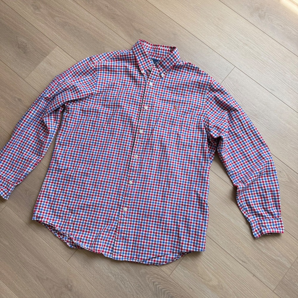 Ralph Lauren Mens XL Classic Fit Gingham Button Down Shirt Red White Blue Pony - Picture 3 of 9